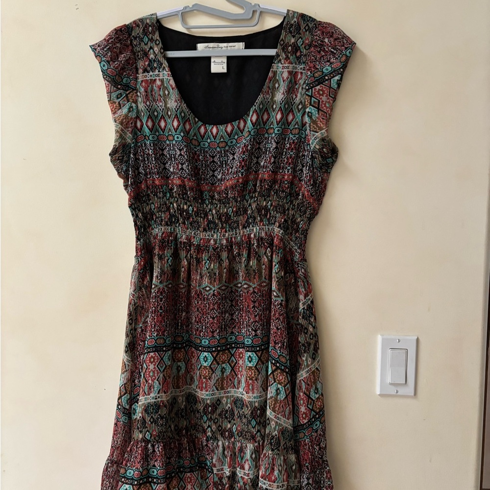 American Rag Black and Red Tiered Midi Sundress